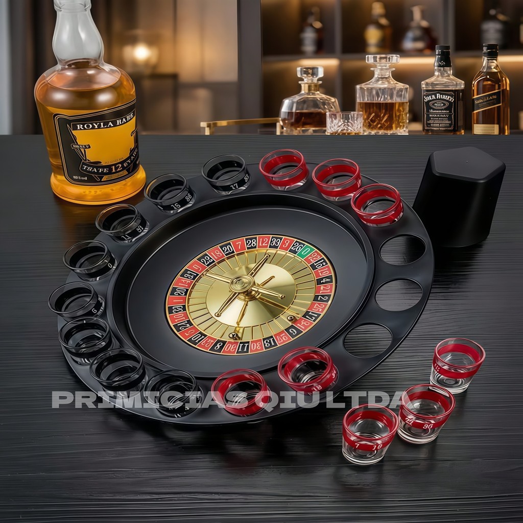 Jogo de Roleta Cassino 30CM Drink Shot Copo Vidro Festa Churrasco DKL