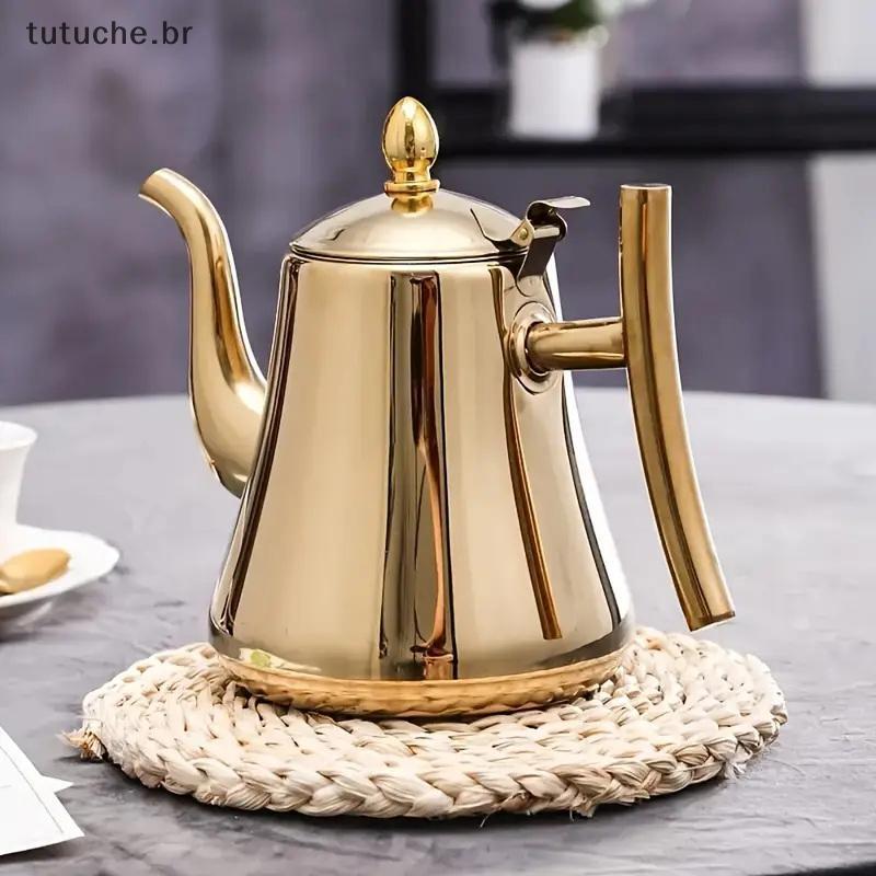 TU 1L Bule De Chá Com Filtro Ouro Thier Chaleira Água Aço Inoxidável Hotel Cafeteira Restaurante Fogão Indução BR