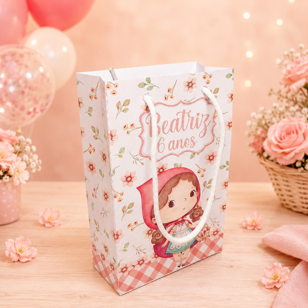 Sacolinha PEGUE E MONTE Chapeuzinho vermelho tamanho P personalizada/lembrancinha/aniversário/festa infantil