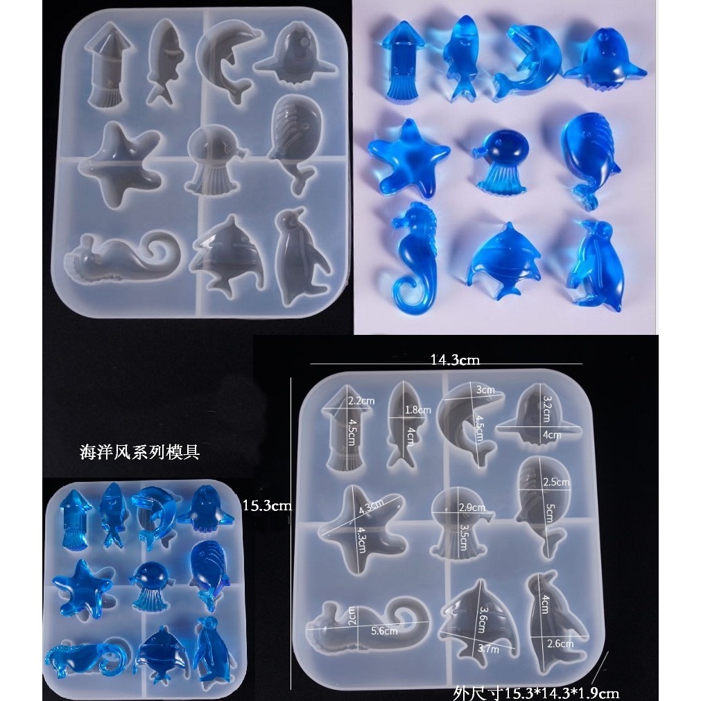 Série estilo oceano criativo estrela do mar pinguim baleia polvo golfinho mar mundo coleção molde de Silicone brilhante