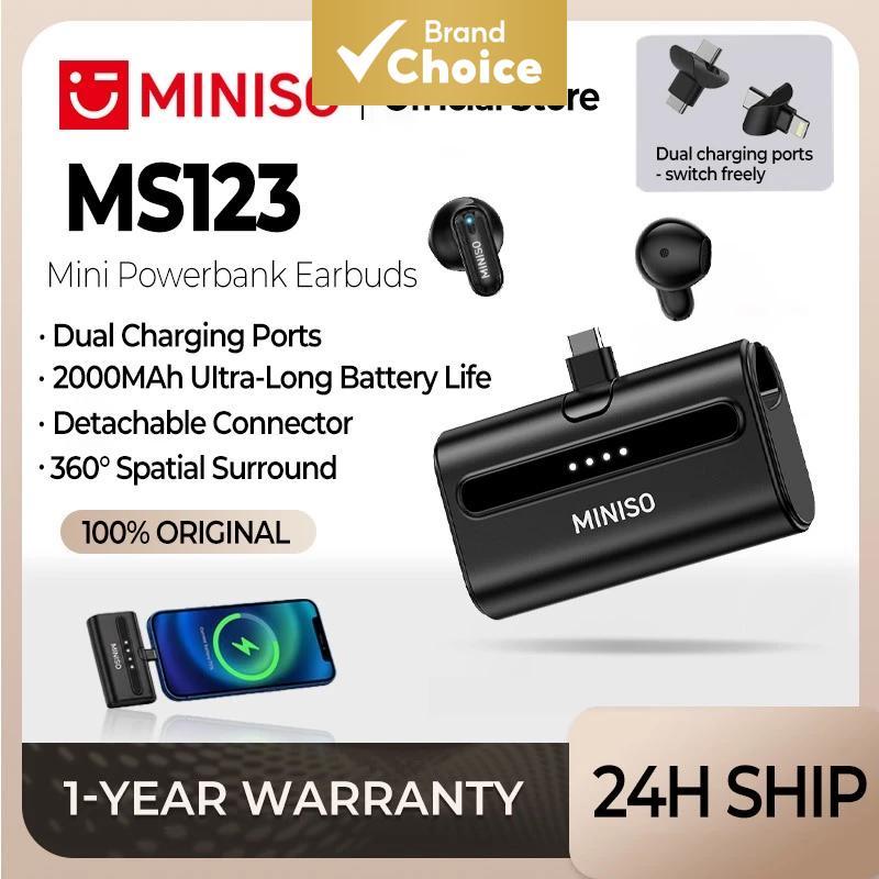 MINISO Fones de ouvido MS123 Bluetooth 6.0, bateria de longa duração, power bank, TWS estéreo Hi-Fi com microfone