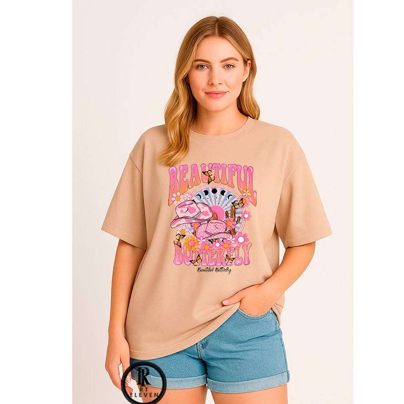 Camiseta Feminina oversized Feminina Bealtifull Buterfly  Moda Fitness Treino academia exercícios Malha 100% Algodão