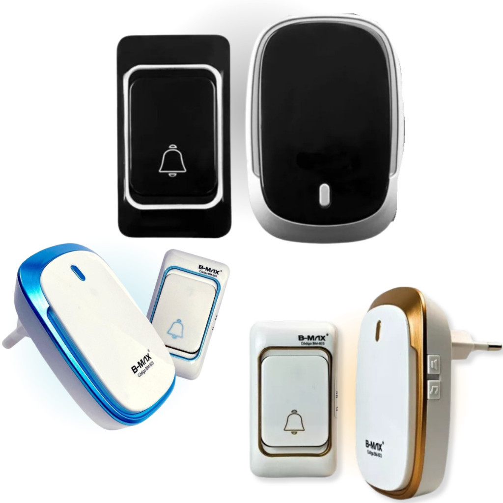 Campainha Externa Sem Fio Branca com Dourado, Preto e Branca com Azul