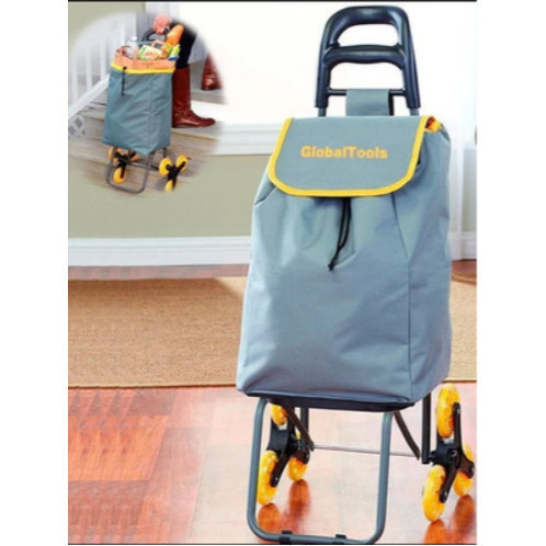 Carrinho Carga 3 Rodas Feira Mercado Sobe Escada 40Kg Reforçado Prático Seguro Bolsos Prático