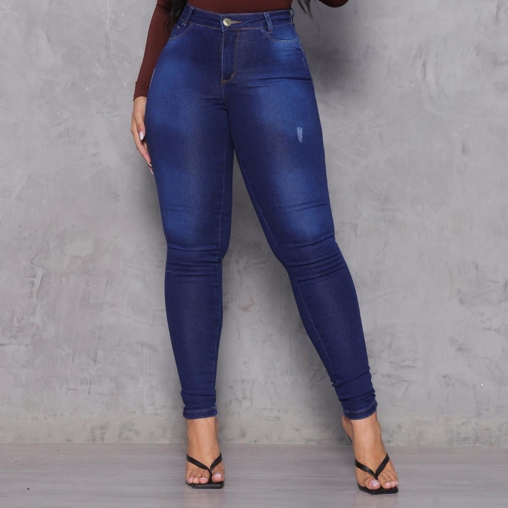 Calça Jeans Vizzary Skinny Cintura Alta Feminina - Azul Escuro em Oferta na Shopee