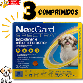 Caixa com 3 comprimidos NexGard Spectra para Cães de 3,6 a 7,5kg antipulgas e carrapatos em Oferta na Shopee