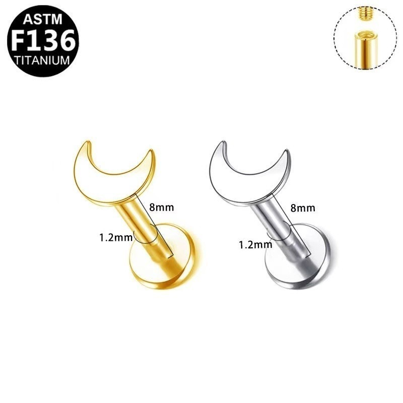 Piercing Helix Tragus Conch Medusa Labret Titânio PVD Lua Detalhada Espelho em Oferta na Shopee