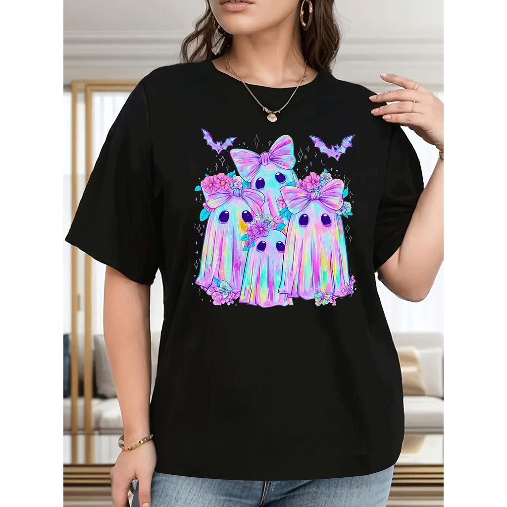 Camiseta Unissex Masculina e Feminina Premium Tamanho Grande, Estampa Fantasma Morcego Flor,  100% Algodão Confecção Pró