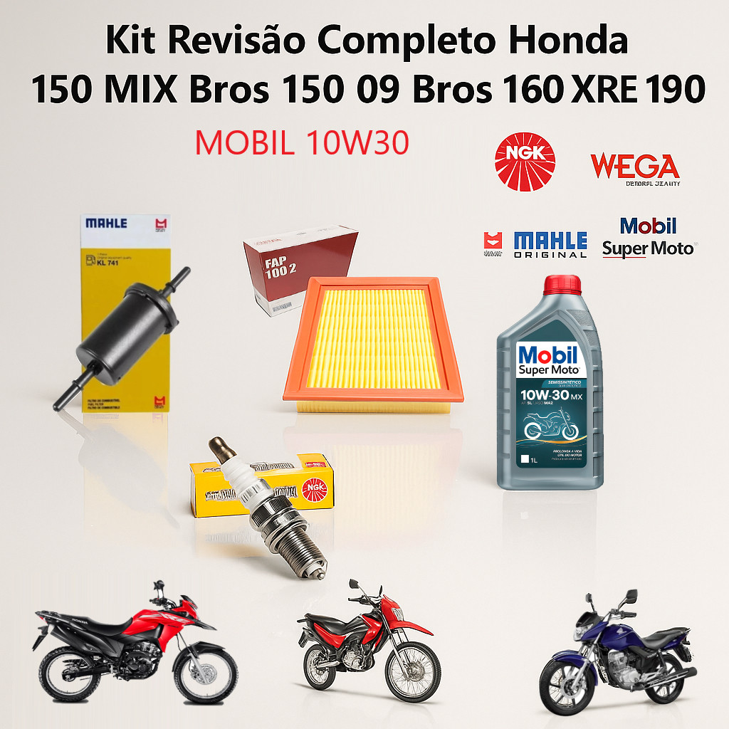 Kit Revisão Completo Honda Fan Titan 150 Mix Bros 150 Bros 160 XRE 190 Original NGK ML WEGA Mobil — imagem 2 de 2