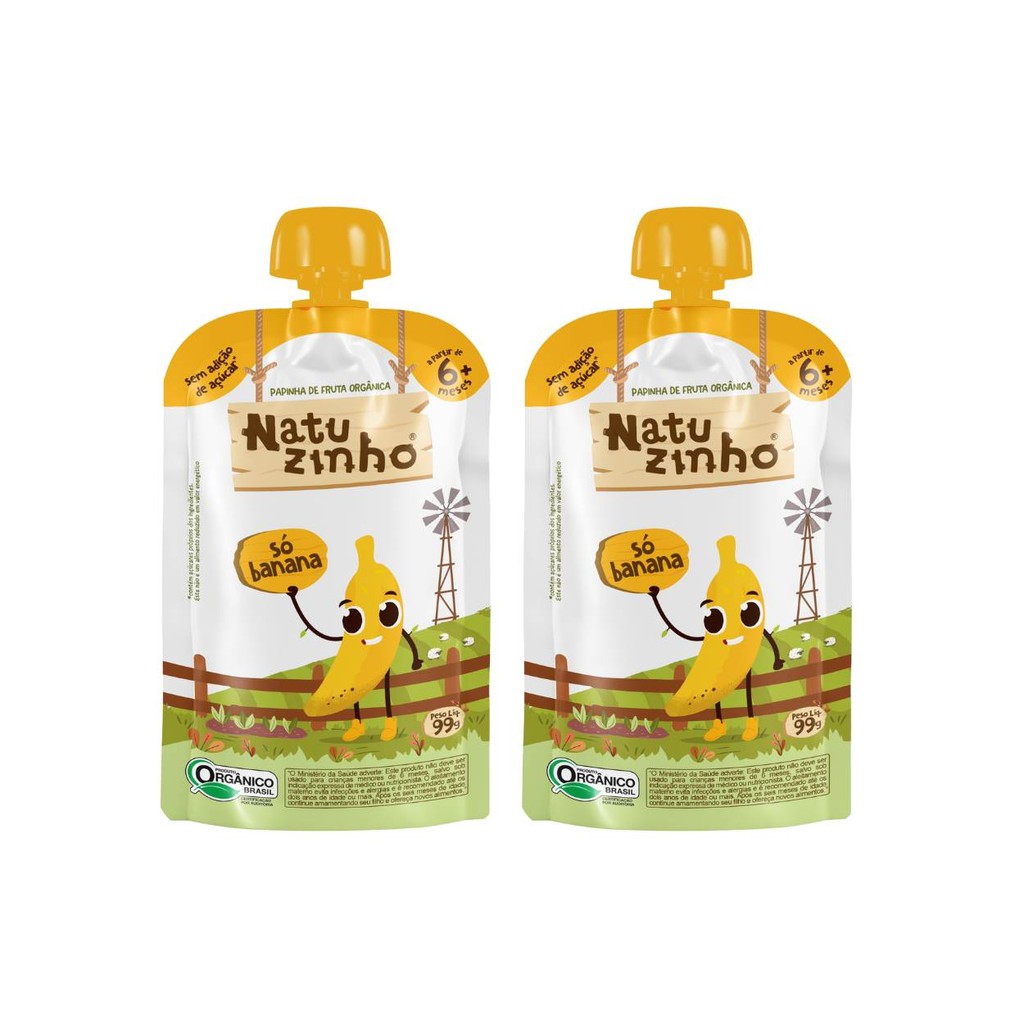 Kit Papinha Organica Natuzinho Banana Bebe 2 unidades