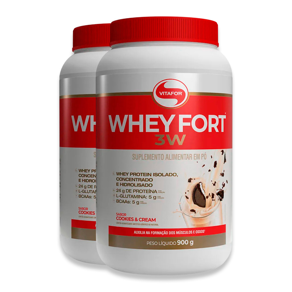 Kit 2 Whey Fort 3W Vitafor Cookies & Cream 900g