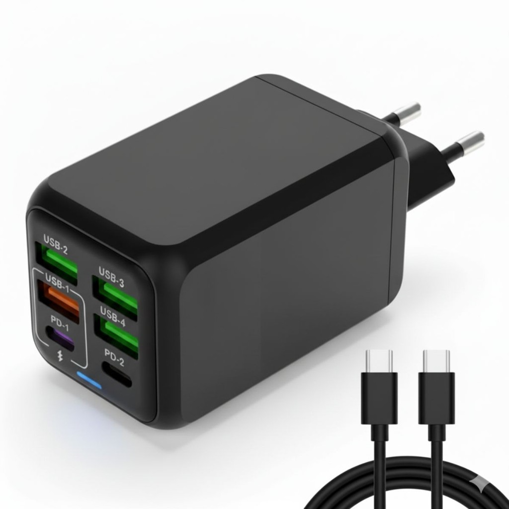 Carregador Rápido de 168W com 6 Portas USB Tecnologia Power Delivery (PD) e Quick Charge (QC) em Oferta na Shopee