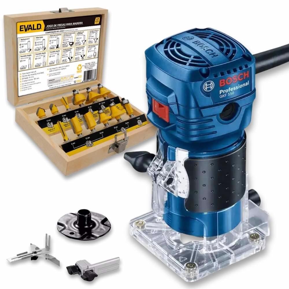 Tupia 6mm para Laminado 160A 550W BOSCH com Jogo de Fresas 12 Peças 6mm EVALD em Oferta na Shopee