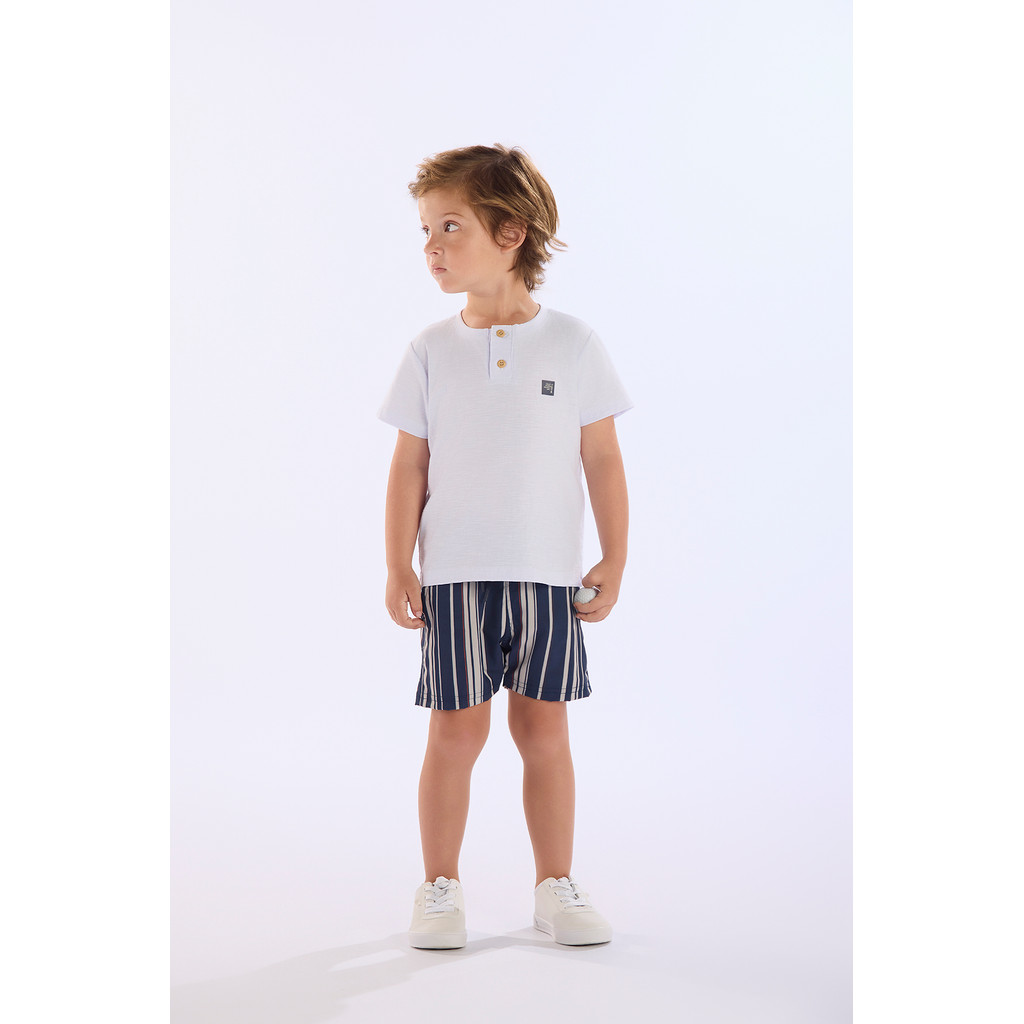 Conjunto FBR Infantil Camiseta Botão Bermuda Listrada 1 ao 3
