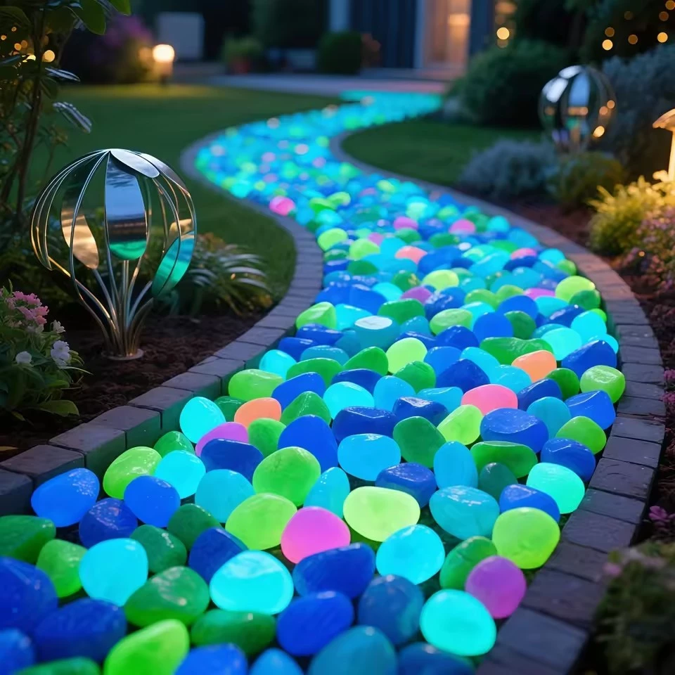 100 Peças Pedras De Jardim Que Brilham No Escuro Seixos Brilhantes Decorações De Faça Você Mesmo Decorativos Para Aquári — imagem 1