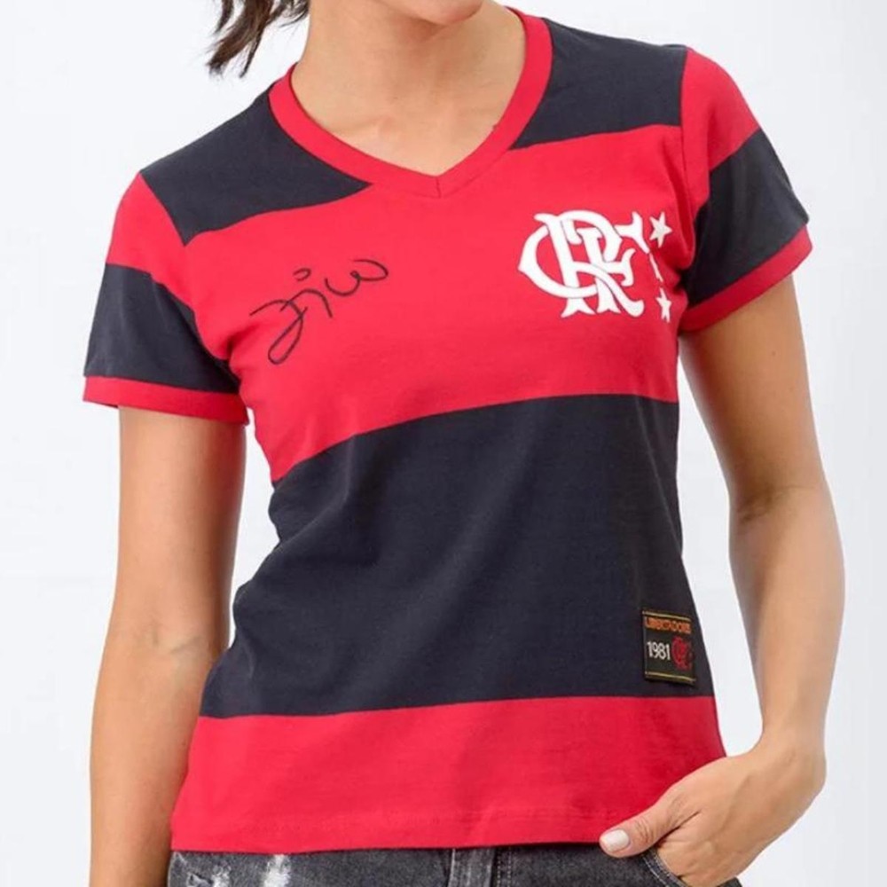 Camisa Flamengo Feminina Retrô Baby Look 1981 Zico Libertadores Feminina - Preto e Vermelho · foto 2