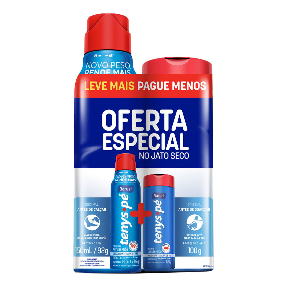 Desodorante para os Pés Tenys Pé Baruel Original Jato Seco 150ml e Tenys Pé Baruel Talco 100g