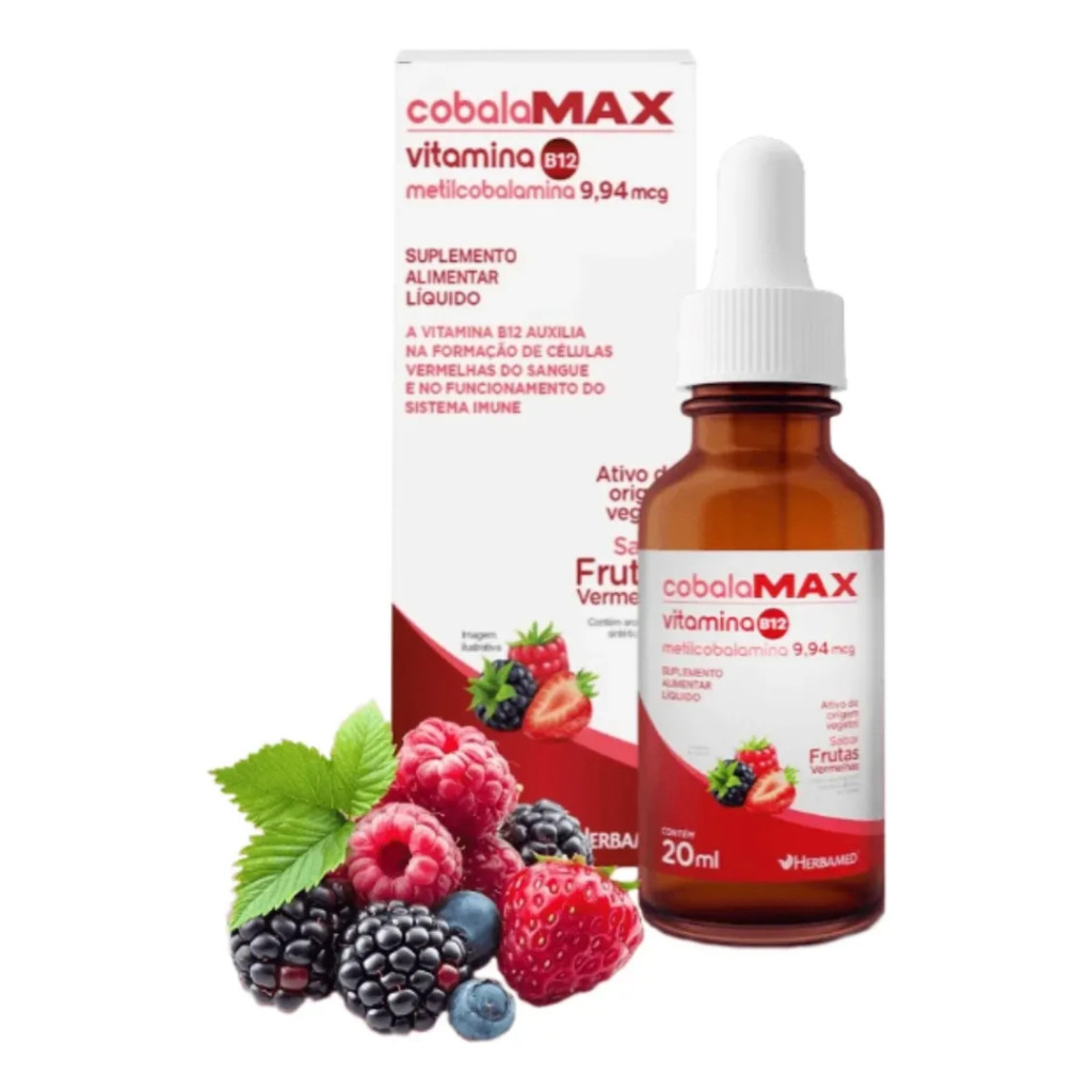 Cobalamax B12 Metilcobalamina Gotas Frutas Vermelhas 20ml