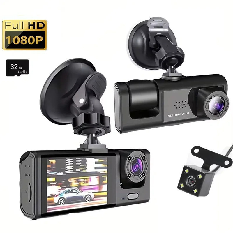 Carro De 3 Canais DVR HD 1080P Dentro Do Veículo Dash CamThree Way Camera Recorder Dashcam Camcorder loja canaa