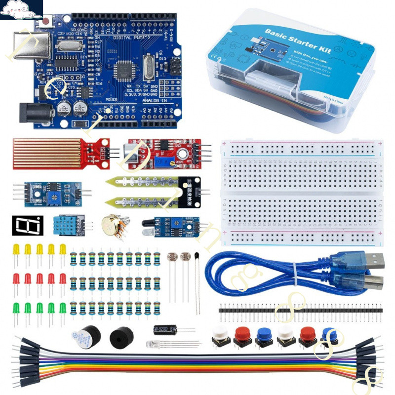 Kit Inicial Básico Para Arduino Uno R3 Com Código Tutorial Placa De Ensaio Jumper Fio Diodos Led Módulo Evitar Obstáculo