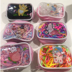 Kit 1 ate 6 Bolsa Com Elásticos Silicone Grosso De Cabelo Colorido