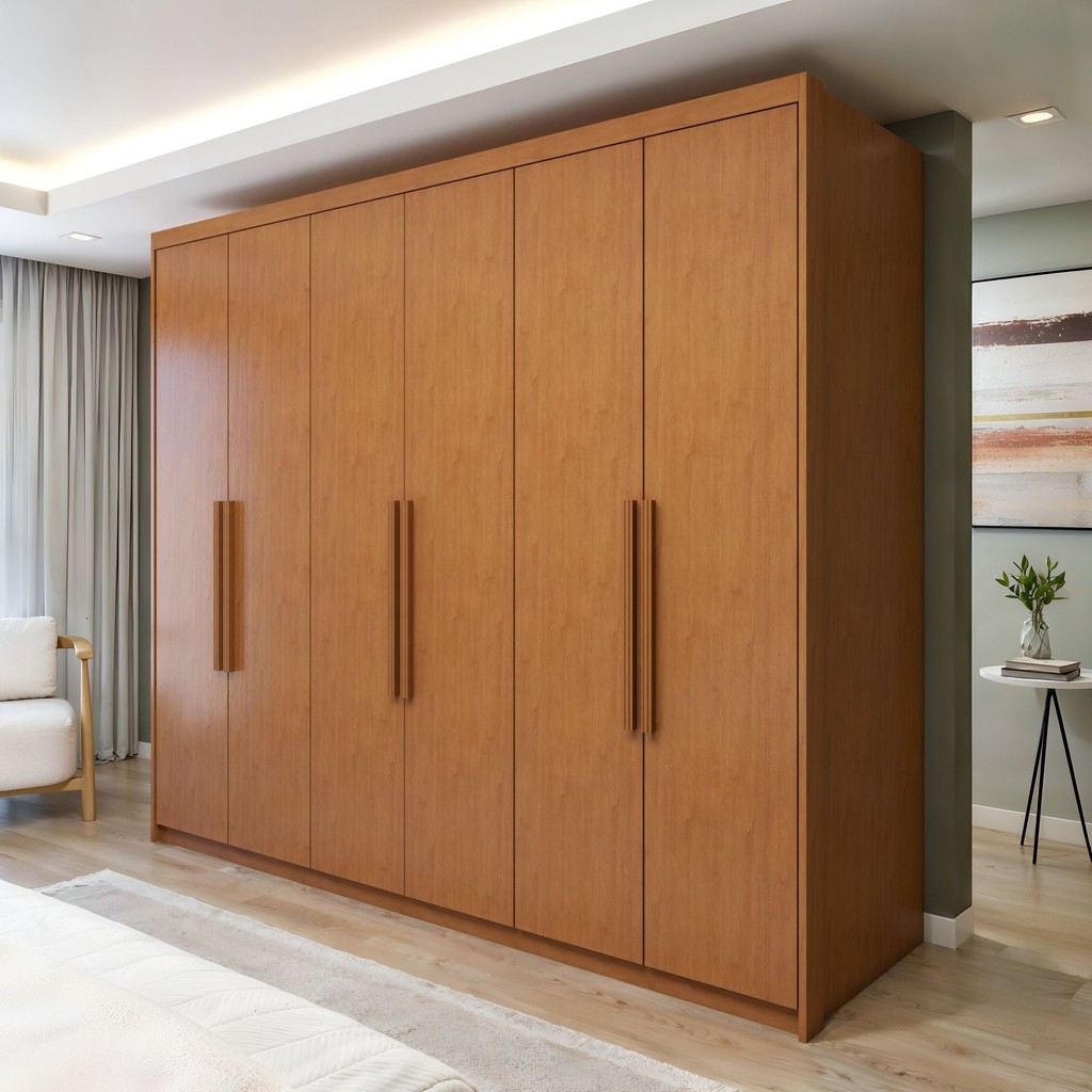 Guarda Roupa Áries 6 Portas 5 Gavetas Amêndoa Clean em Oferta na Shopee