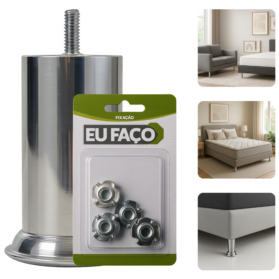 Pé Concreto Alumínio 12cm Rosca Máquina 5/16 Perna Cama Box Estofados Móveis Pesados Poltronas em Oferta na Shopee