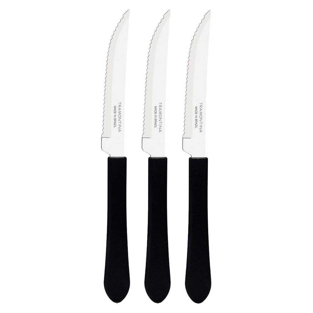 Jogo de Facas Para Churrasco Leme Preto Com 3 Peças (23180/304) - Tramontina Pro em Oferta na Shopee