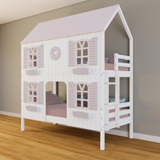 Beliche Casinha Bela Com Coração 4 Janelas Venezianas - Madeira Maciça Branco/rosa Housin em Oferta na Shopee