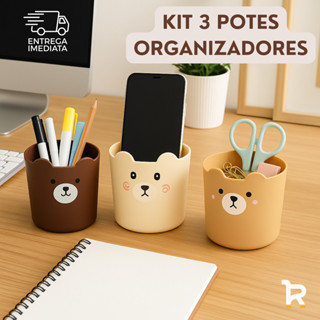 Kit 3 Porta Trecos Organizador Urso Capivara Multiuso de Mesa Objetos Pincéis Lápis em Oferta na Shopee