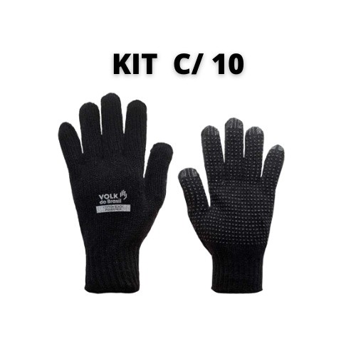 Kit Luva Cotton Black Pigmentada Volk CA 36347 Volk Luva Malha Preta Obras Construcao Manutencao