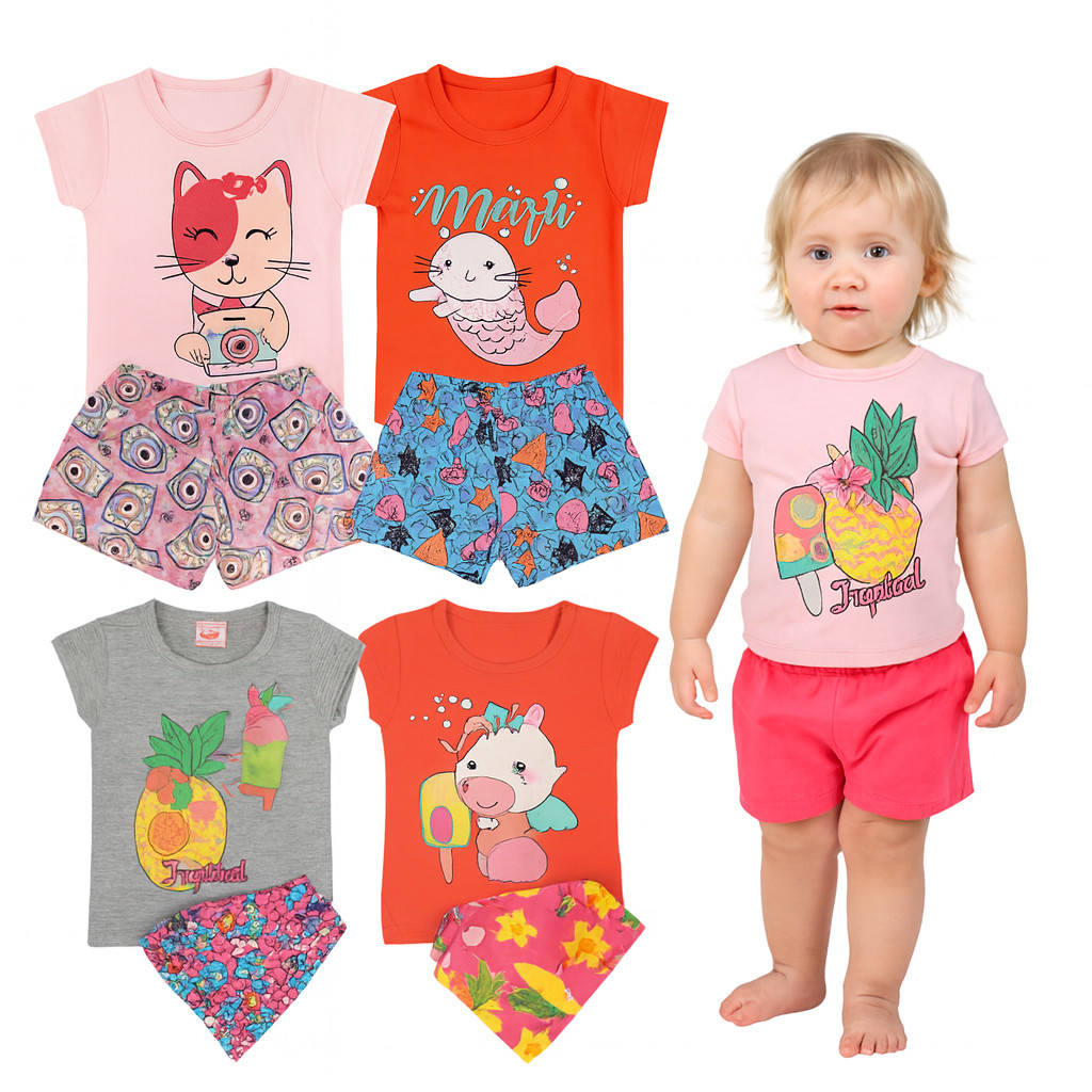 kit com 4 peças de Roupa Infantil Menina- Conjunto Infantil Feminino -Kit com 2 ou 1 Conjuntos Tam 2 ao 8 Menina