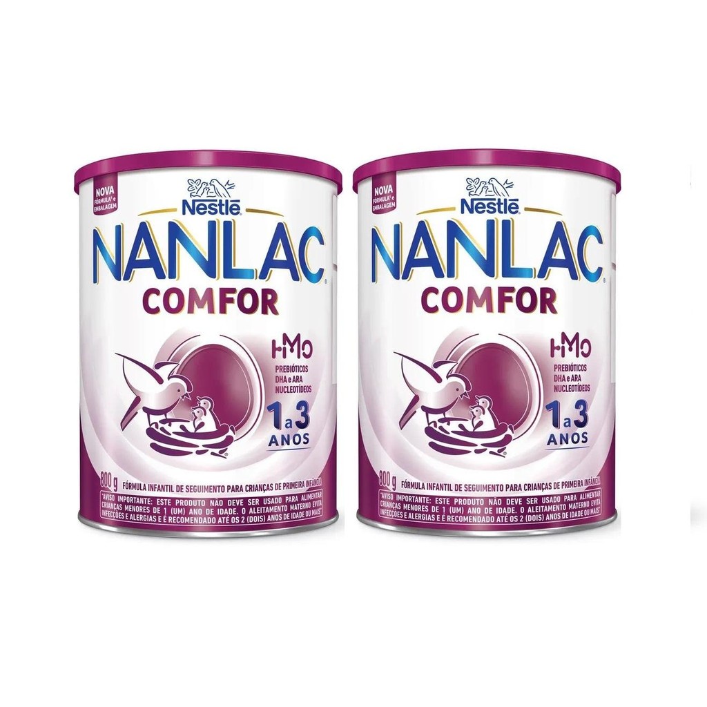 KIT 2 FÓRMULA INFANTIL NANLAC COMFOR HMO 1 A 3 ANOS 800G em Oferta na Shopee