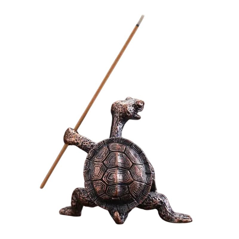 Mini Incensário Tartaruga em Pé Porta Incenso Vareta Metal Cobre