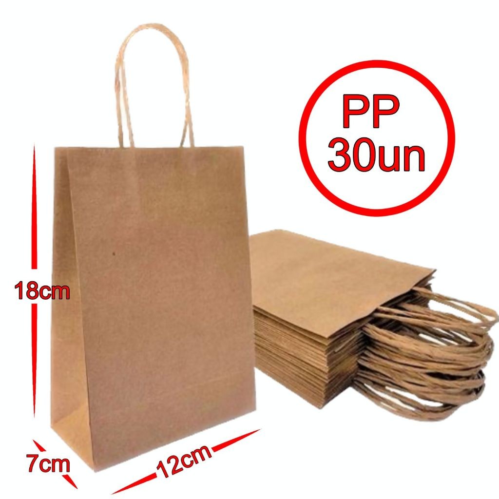 Sacola De Papel Kraft Natural PP 12x18x07cm 30 Unidades em Oferta na Shopee