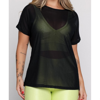 Blusa Feminina Transparente de Tule Manga Curta - Camiseta Academia Treino (P M G) em Oferta na Shopee