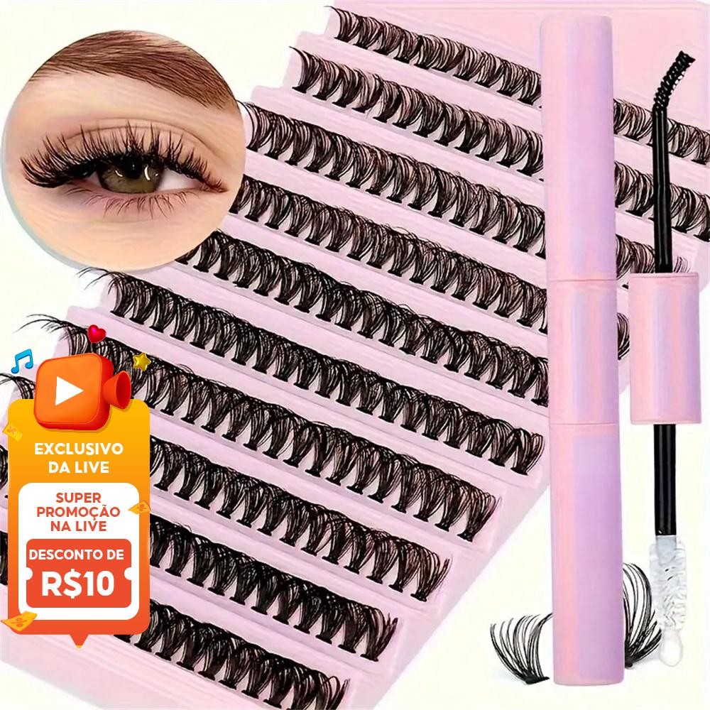 200 Peças Kit De Extensão De Cílios Diy 40D 8-18Mm Com Vedação Adesiva Para Uso Automático Em Casa