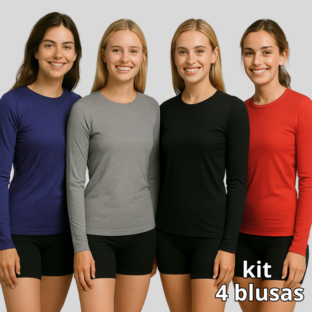kit 4 Camisetas Uv 50 Masculina Feminina Manga Longa Praia Corrida Academia Trabalho Proteção Solar Dry Fit Conforto