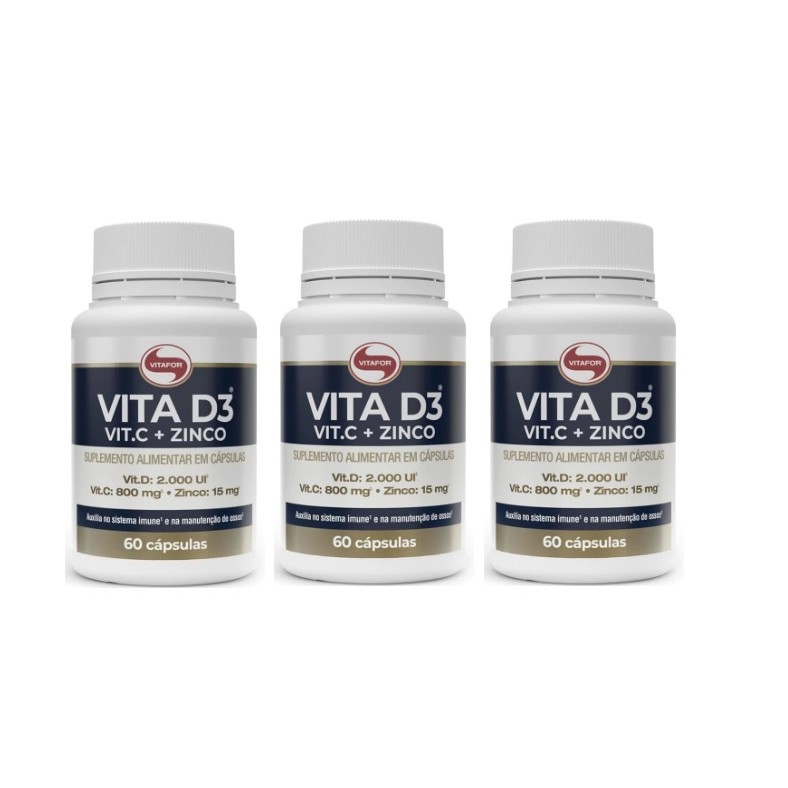 Kit 3 VITA D3 C ZINCO 60 CAPSULAS 1000MG VITAFOR