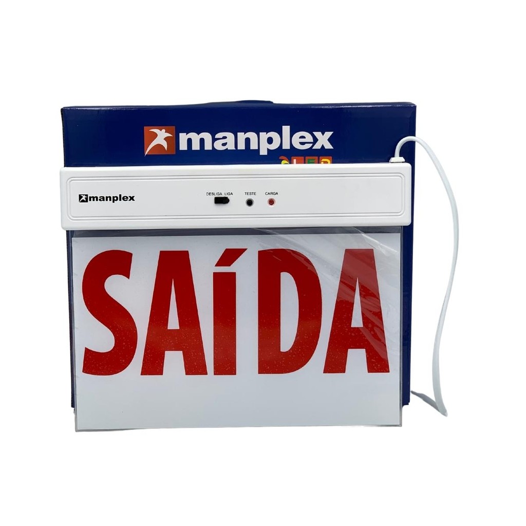 Placa de Sinalização Iluminação Saída de Emergência Bivolt a Bateria Luz Led Uma Face Vermelha