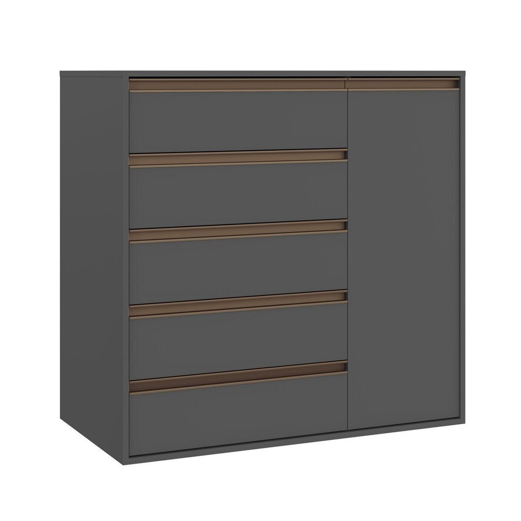 Cômoda Multiuso 5 Gavetas e 1 Porta 100% MDF Select Titânio