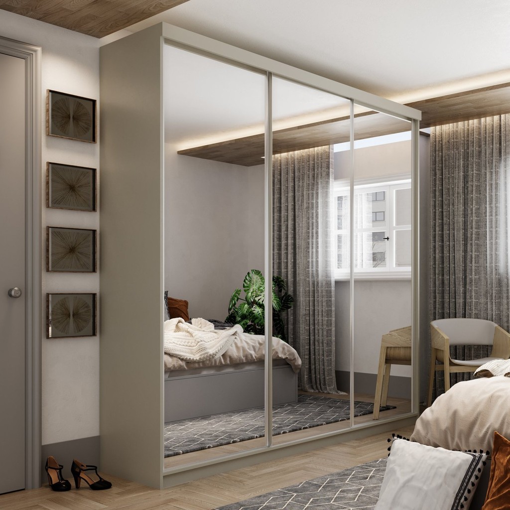 Guarda-roupa Casal 100% Mdf Bp com 3 Portas de Espelho Geneve Panna