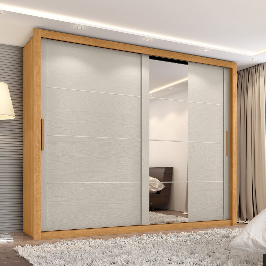 Guarda Roupa Casal Essencial 2 Portas de Correr 6 Gavetas com 4 espelhos Cinamomo/Areia em Oferta na Shopee