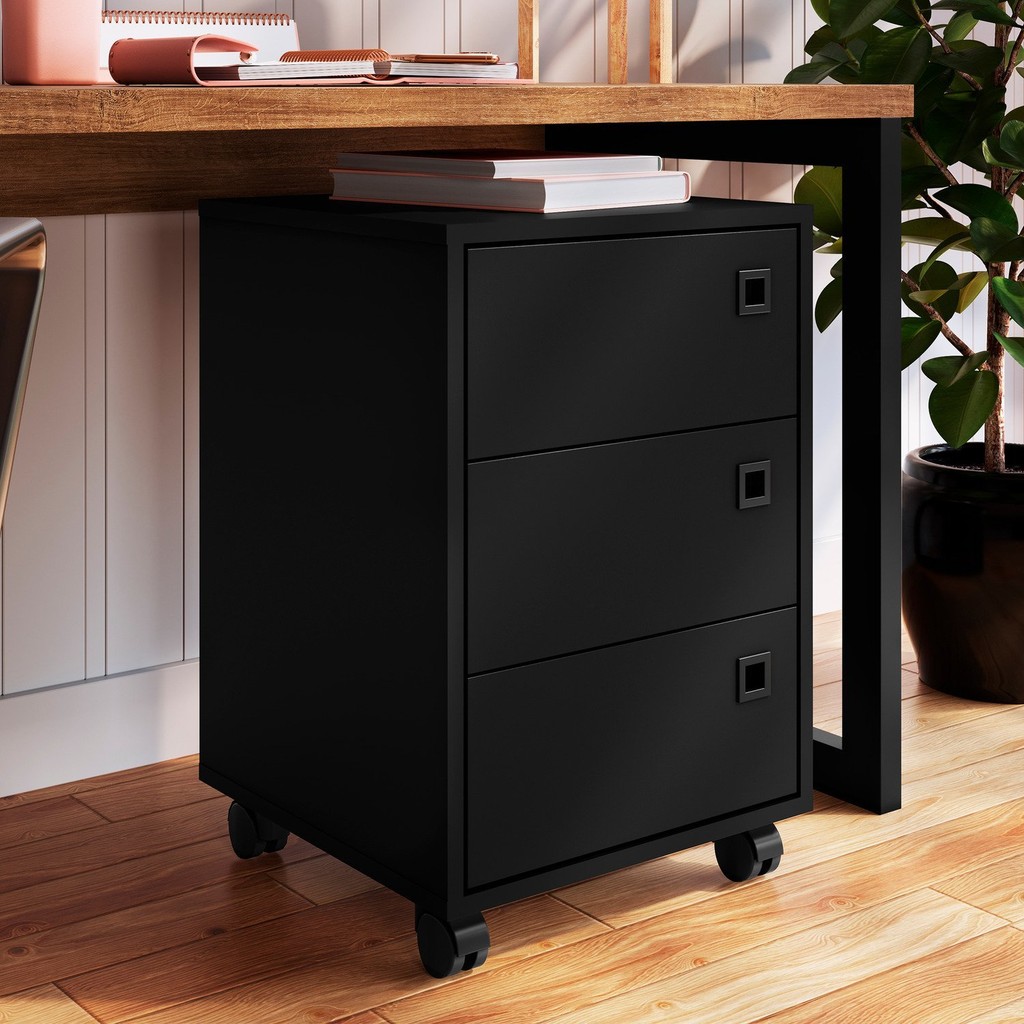 Gaveteiro Roma Ambiente Principal Sendo Escritório 3 Gavetas Preto em Oferta na Shopee