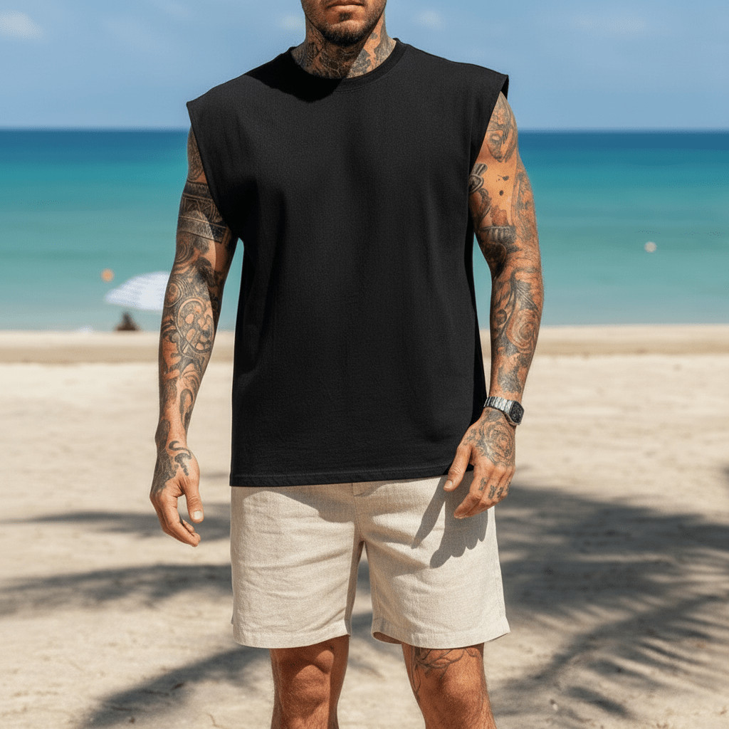 Conjunto Camiseta Regata e Short Masculino Linho Basico Streetwear Oversized Envio Imediato