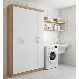 Armário Multiuso 4 Portas 8 Prateleiras Milão Espresso Móveis Demolição/Branco em Oferta na Shopee