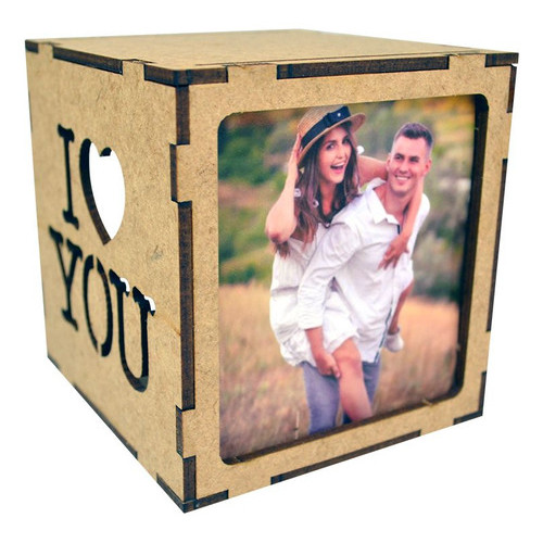 Cubo Porta-Retrato Iluminado Amor 💡 Presente Romântico Namoro Decorativo MDF