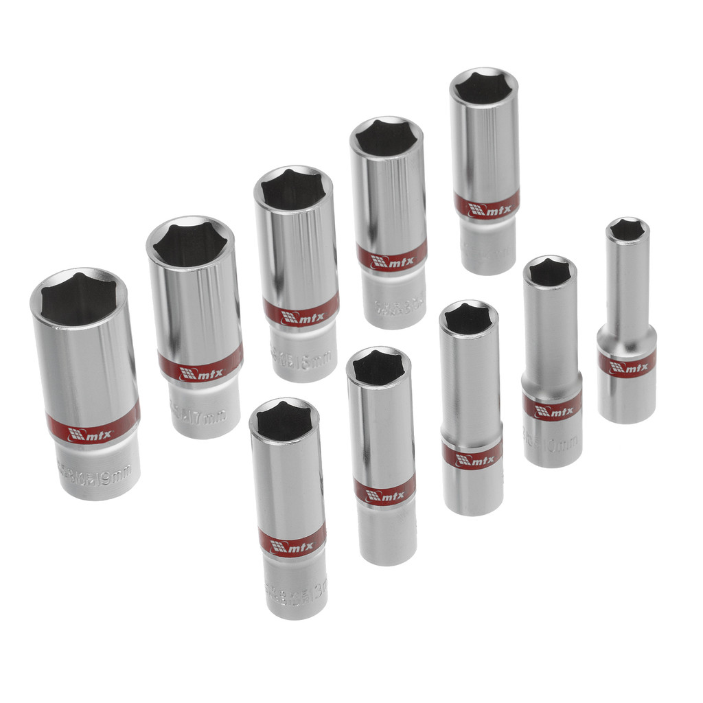 JOGO DE SOQUETE SEXTAVADO LONGO ENCAIXE 3/8POL., CROMO VANADIO, 8-19MM, 10PCS // MTX em Oferta na Shopee