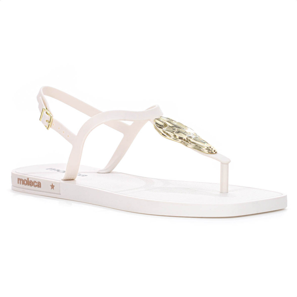 Sandália Moleca Tira Pronta C/ Detalhe Off White e Dourado - Feminino amostra