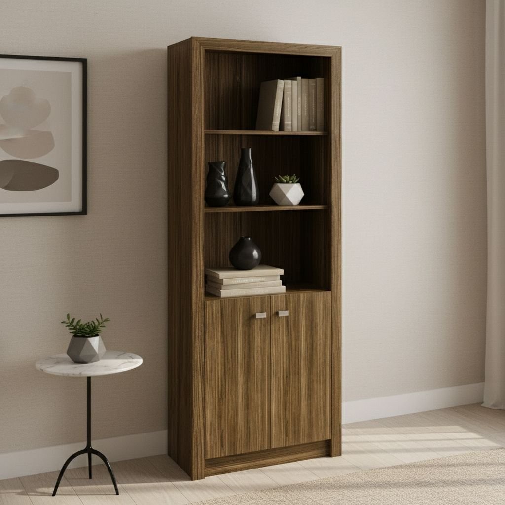 Armário Alto para Escritório 171,5x60cm com 2 Portas e 5 Prateleiras ME4110 Nogal em Oferta na Shopee